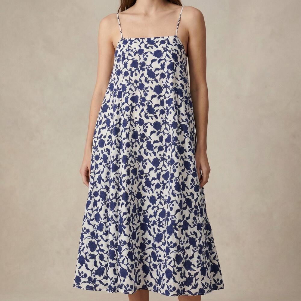 Zara Women’s Cecilia Dress Floral Midi Spaghetti Strap Cottagecore Boho Blue S